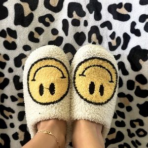 White and Yellow Smiley Face Slippers